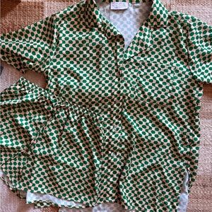 New, Never Worn, RESA Green and Cream Patterned Silky Top and Shorts